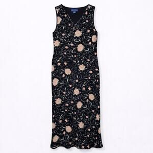 Vintage Silk Floral Print Maxi Dress Bias Cowl Neck Charter Club Sheer Lined 4P